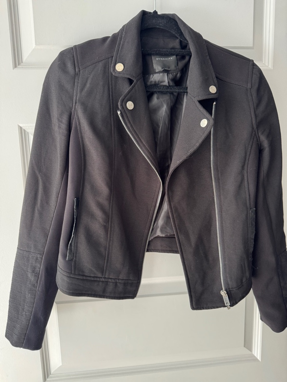 Dynamite Black Asymmetrical Moto Jacket with Silver Hardware